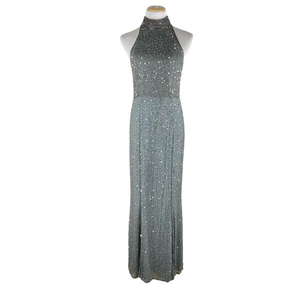 Ricci Wear Halter Neck Sequin Embellished Evening Gown Gray Silver Size M - Picture 4 of 14